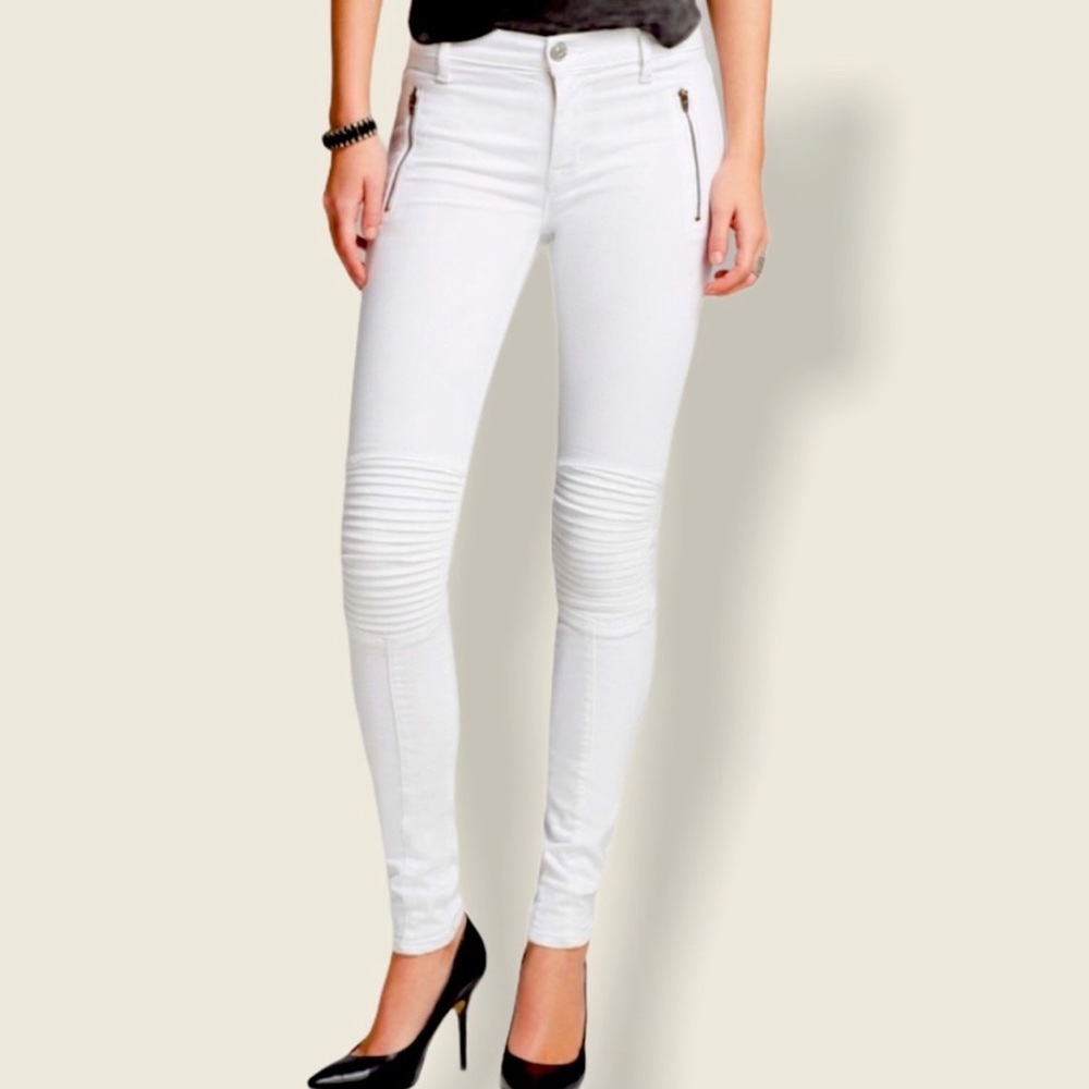 Hudson Jeans Stark White Moto Skinny Jeans